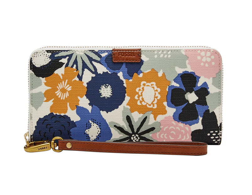 Fossil Emma Large Zip Clutch Wallet - Navy Floral