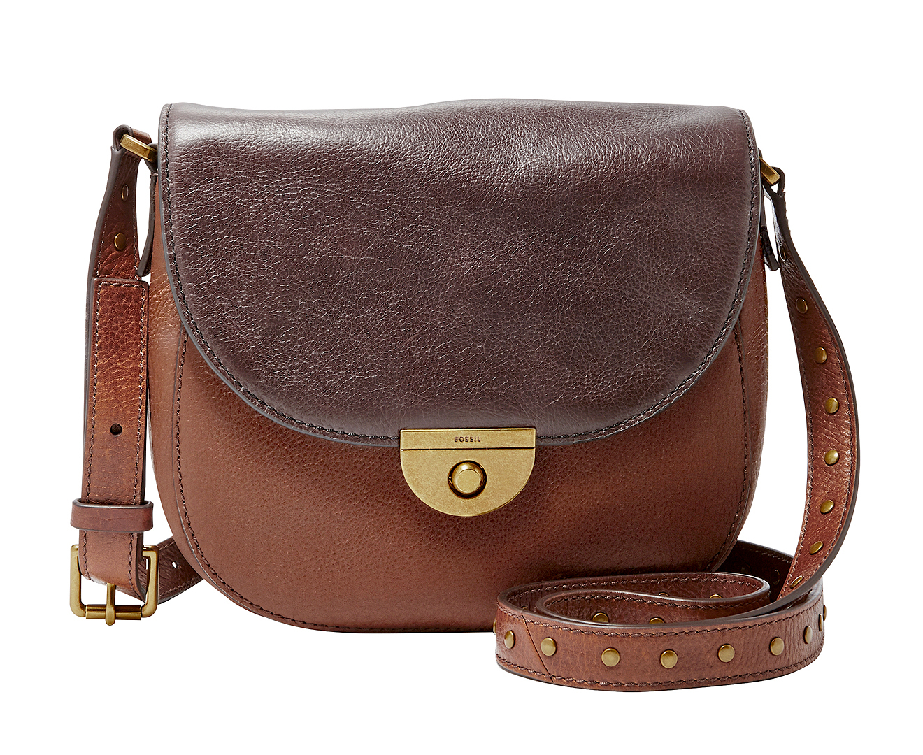 Fossil Emi Colourblock Saddle Bag - Brown | Mumgo.com.au