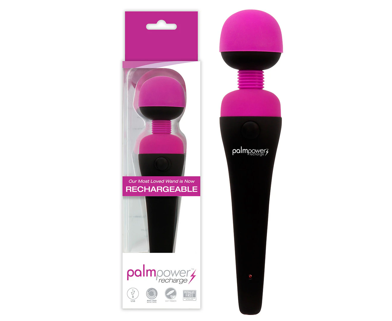 PalmPower Recharge Personal Massager - Fuchsia/Black