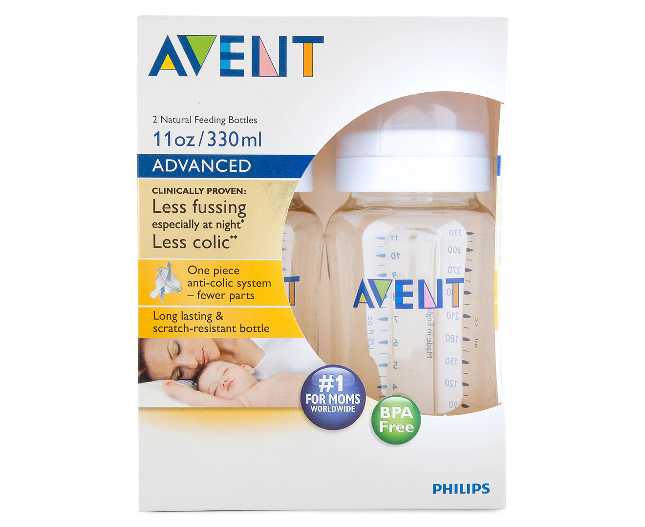 2pc Philips Avent Classic+ PES Feeding Bottle w/Teat Baby/Infant Clear 330ml 3m+