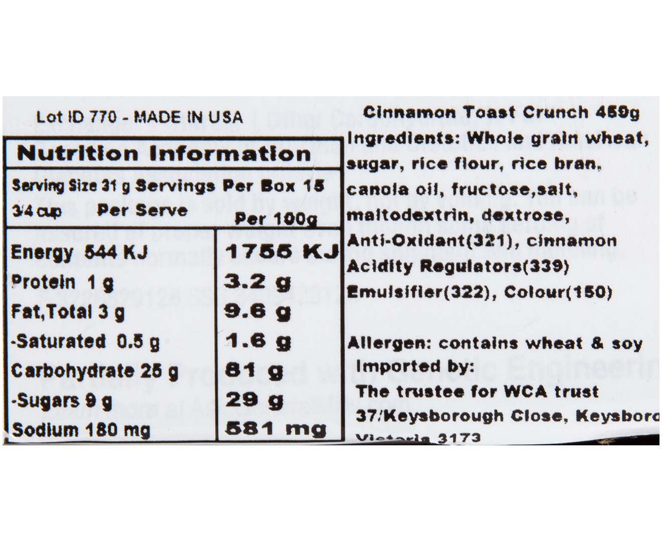 cinnamon toast crunch spread nutrition