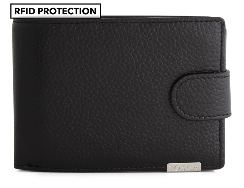 Tosca RFID Small 8-Card Pebbled Leather Trifold Wallet - Black