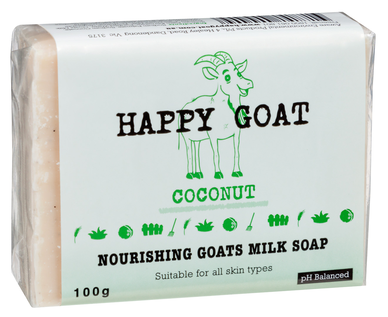 4 X Happy Goat Nourishing Goats Milk Soap Coconut 100g Au