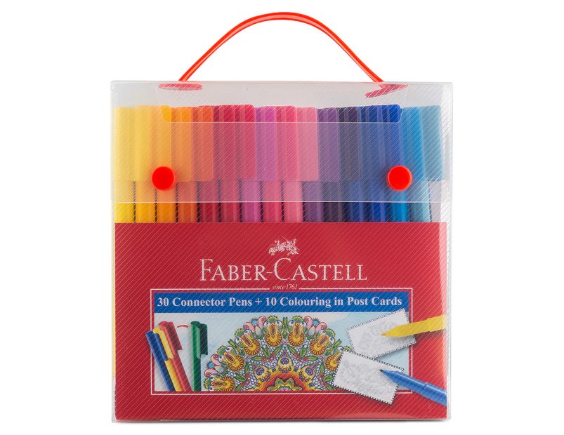 Faber-Castell 30 Connector Pens w/10 Colouring in Post Cards 