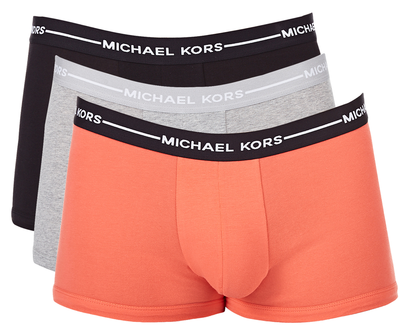 Michael Kors Men's Ultimate Cotton Stretch Trunk 3-Pack - Papaya/Black ...