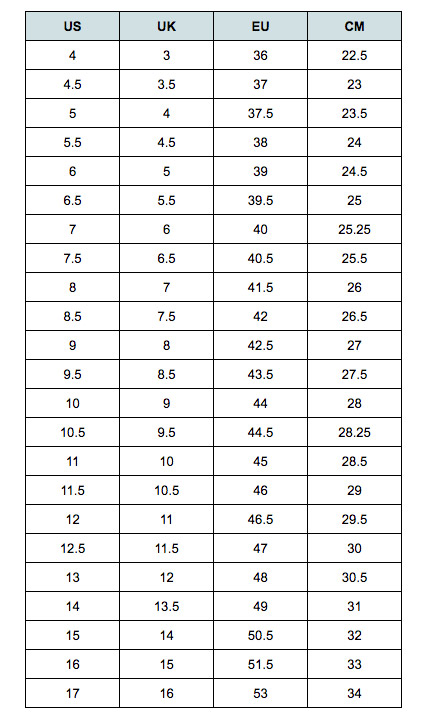 shoe width chart 4e