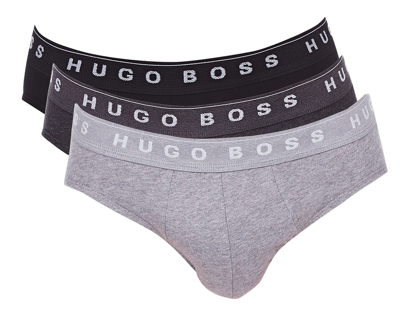 Hugo Boss Men's Pure Cotton Mini-Slip Hip Brief 3-Pack - Grey/Charcoal/Black