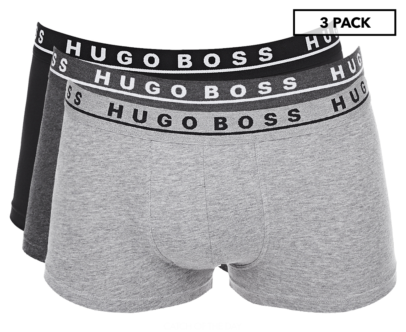 Hugo Boss Men's Cotton Stretch Boxer/Trunk 3-Pack - Grey/Charcoal/Black ...
