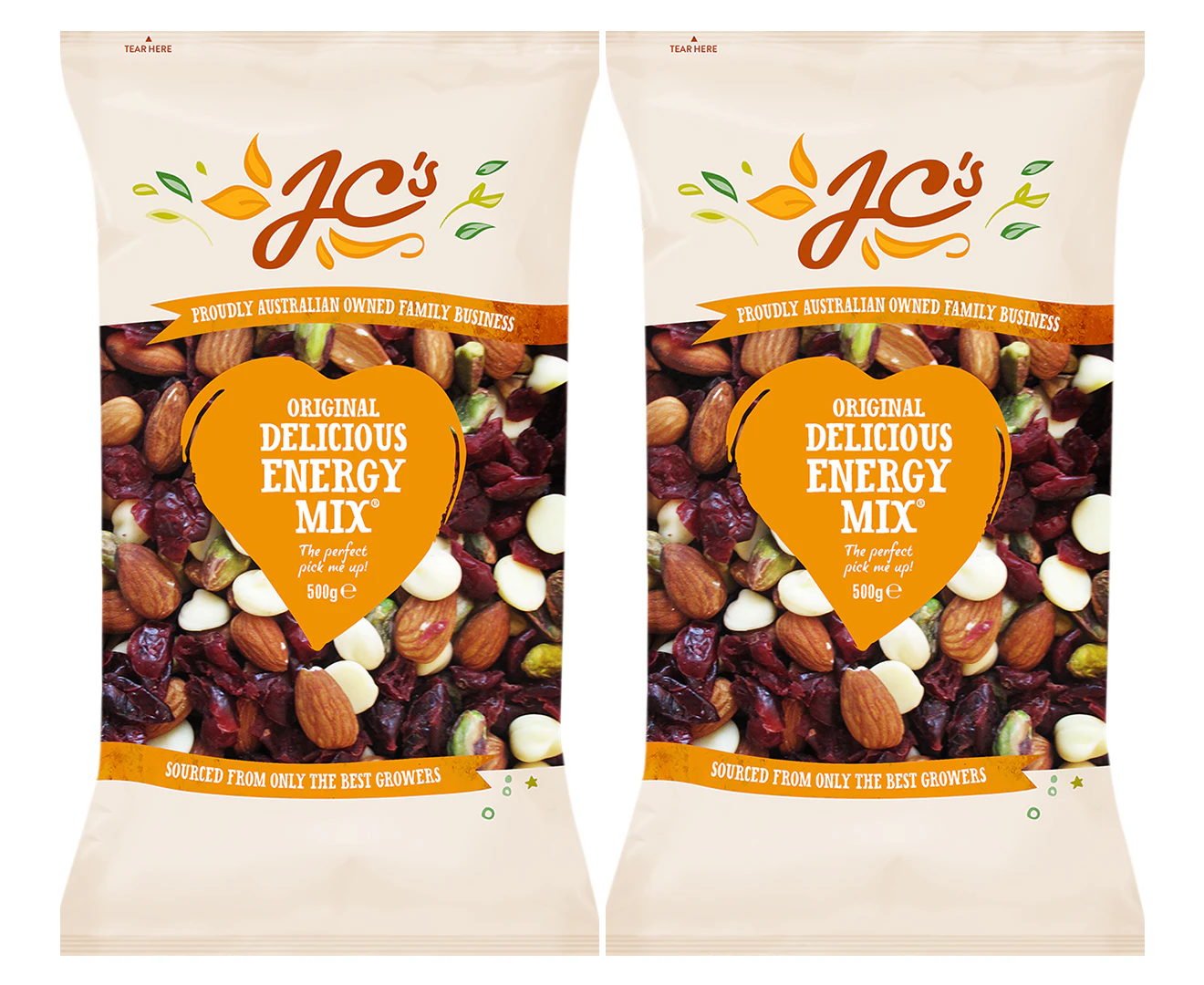 2 x J.C.'s Quality Foods Original Delicious Energy Mix 500g