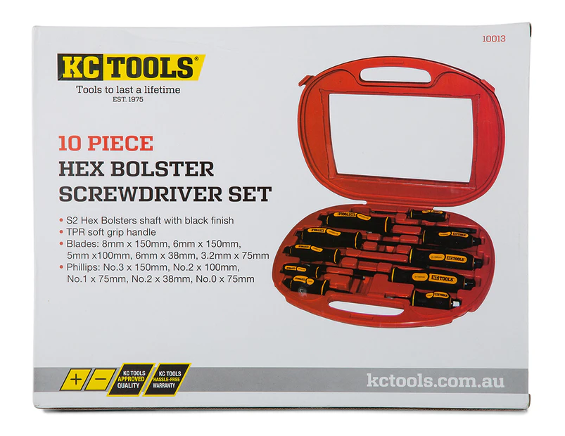 KC Tools 10-Piece Hex Bolster Screwdriver Set - Red/Black
