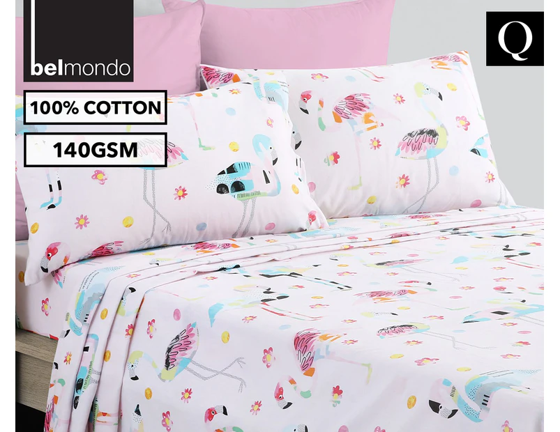 Belmondo Home Flannel Flamingo Queen Bed Sheet Set - Multi