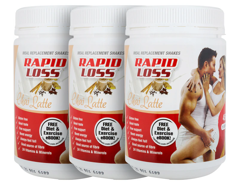 3 x Rapid Loss Meal Replacement Shakes Chai Latte 450g