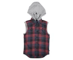 St Goliath Youth Oliver Sleeveless Hooded Shirt - Red Check/Grey Marle
