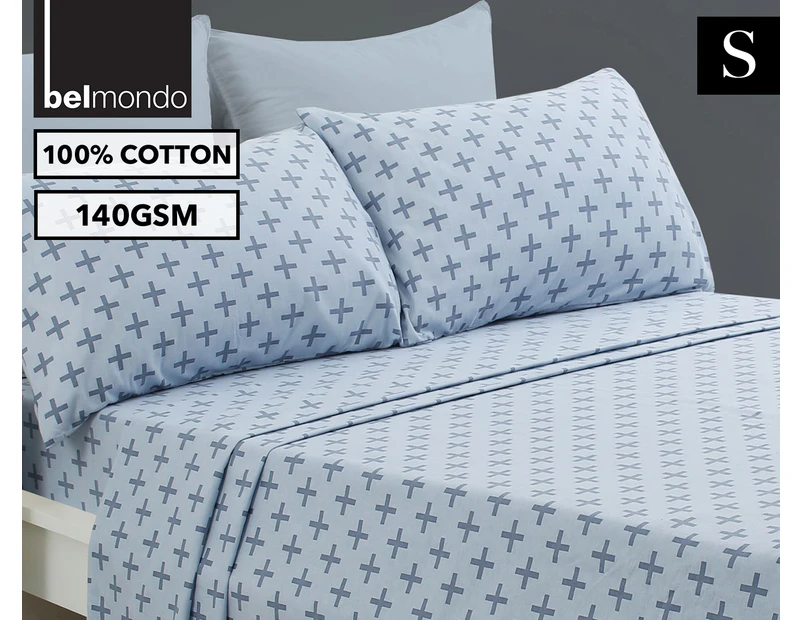 Belmondo Home Flannel Crosses Single Bed Sheet Set - Denim