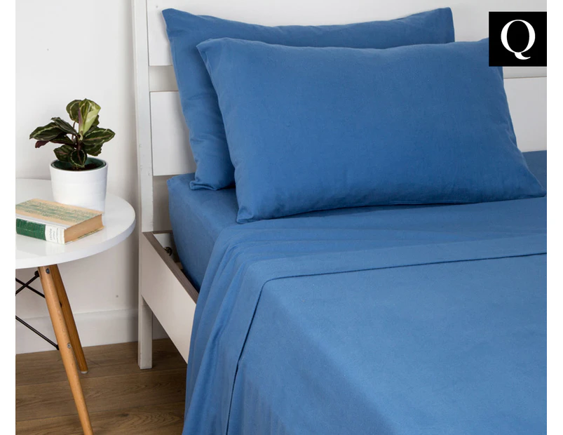 Luxury Living Queen Bed Flannelette Sheet Set - Royal Blue