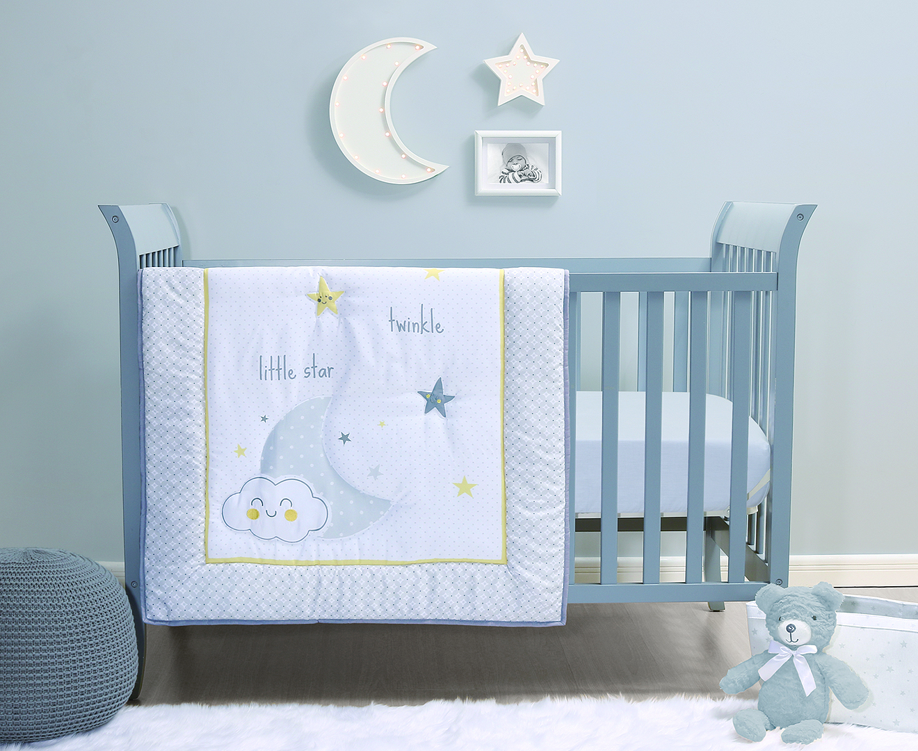 Belle Starry Night Cot Bedding Set 3pc - Grey/Yellow | Catch.com.au