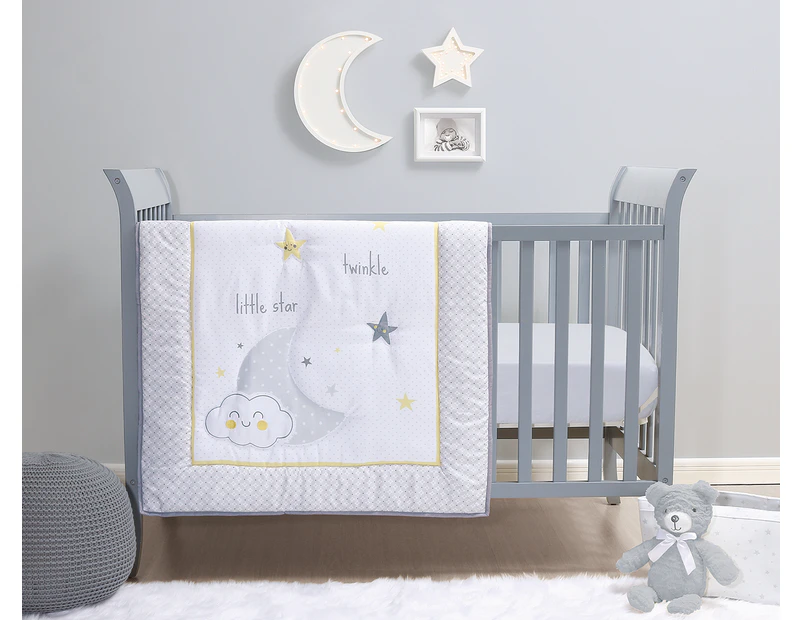 Belle Starry Night Cot Bedding Set 3pc - Grey/Yellow
