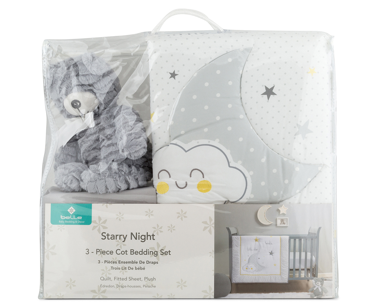 Belle Starry Night Cot Bedding Set 3pc Grey Yellow Catch Com Au