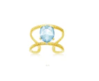 3 1/2 Carat Blue Topaz and Diamond Open Shank Ring In 14 Karat Yellow Gold Over Sterling Silver