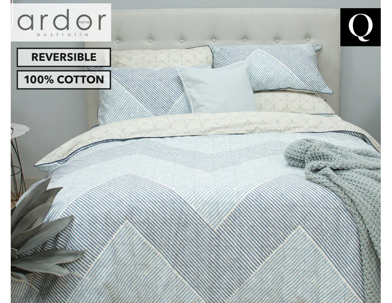 Ardor Wesley Reversible Queen Bed Quilt Cover Set - Chambray