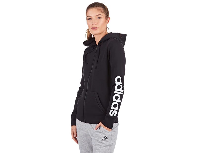 Adidas Women's Essentials Linear Full Zip Fleece Hoodie - Black/White