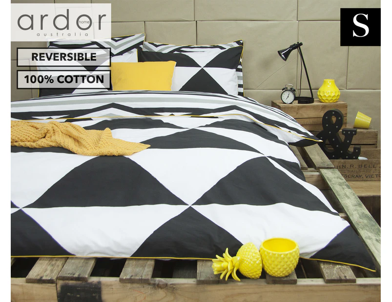 Ardor Tyrell Reversible Single Bed Quilt Cover Set - Black/White
