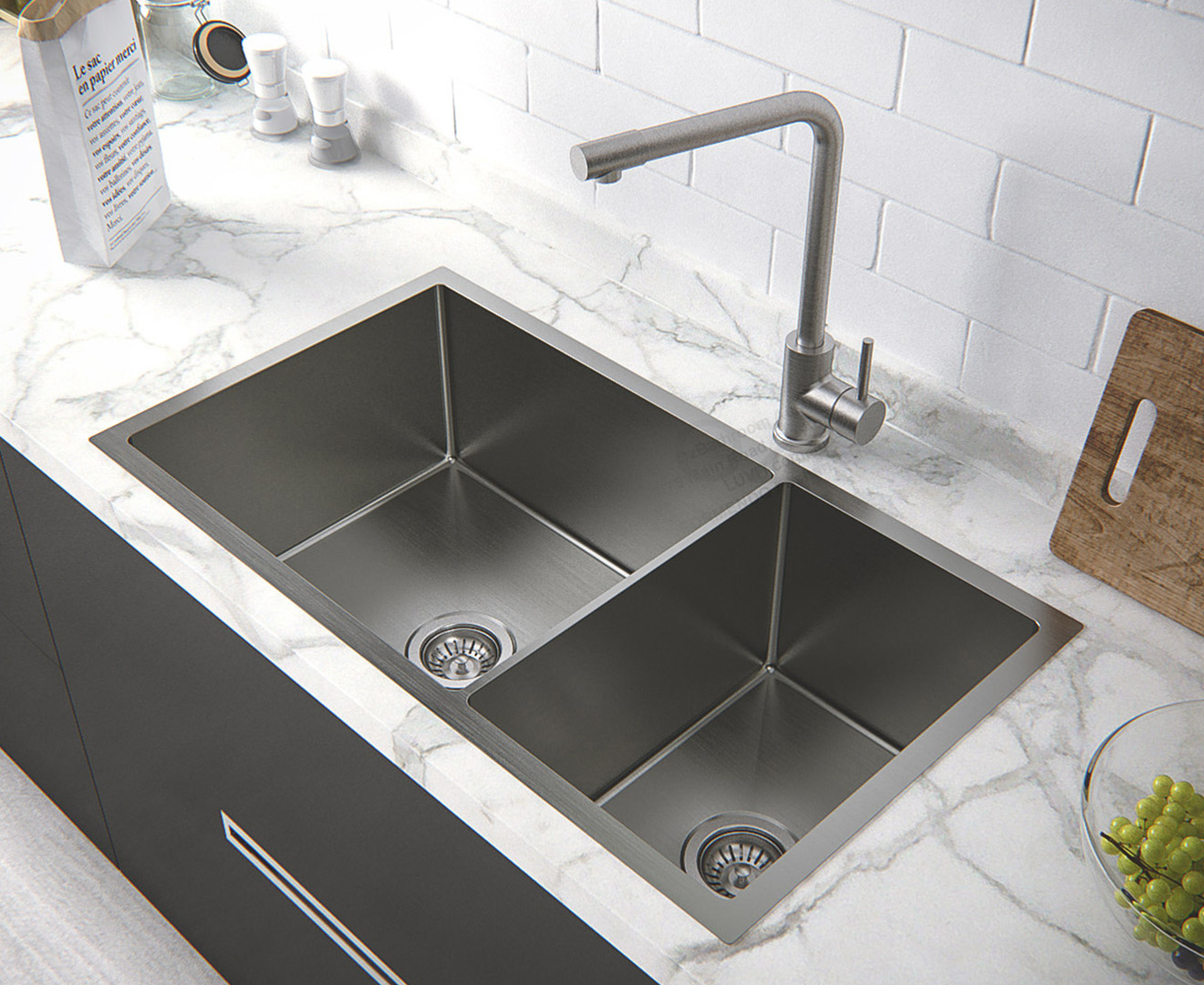 fluso 81x45cm Double Bowl Kitchen Sink | Catch.com.au