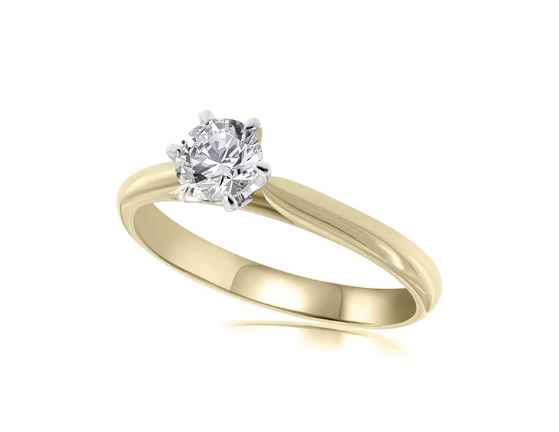 0.52ct diamond 6 claw solitaire ring 18kt yellow gold.N