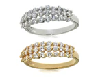 S/S yellow gold plated 1.30ct 3 row CZ claw set ring.Q