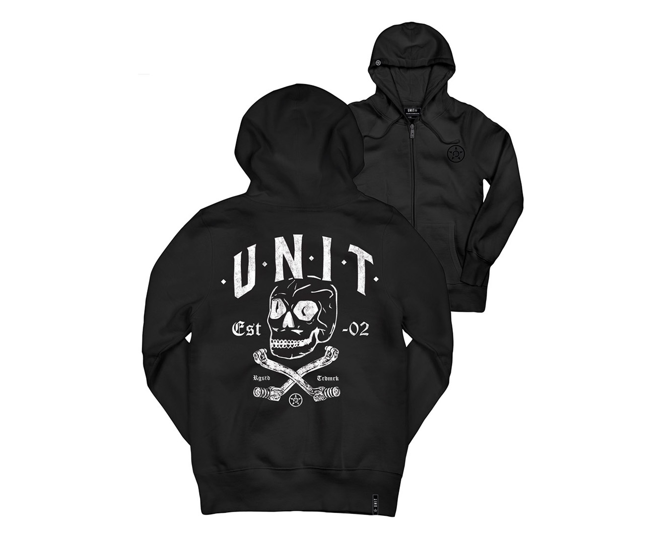 Unit Youth Fleece Pinning Zip Through Hoodie - Black/White | Catch.com.au