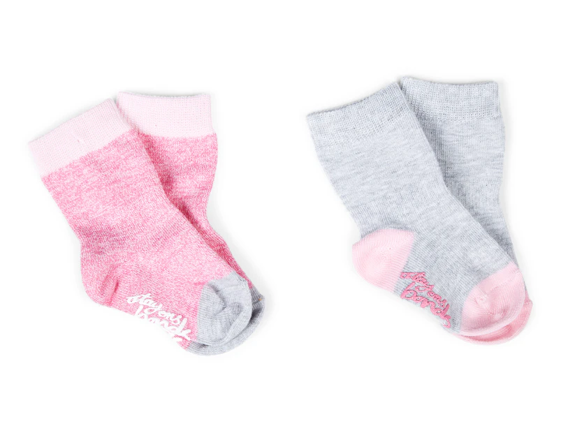 Bonds Baby/Toddler Stay On Crew Socks 2-Pack - Pink/Grey Marle