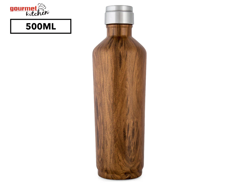 Gourmet Kitchen Double Wall Insulated Water Bottle 500mL - Dark Wood
