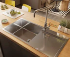 fluso 90x45cm 316 Marine Grade Stainless Steel Single Bowl Kitchen Sink w/ Drainer Board