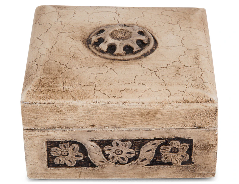 Wood Carved Trinket Box - Aged Fawn