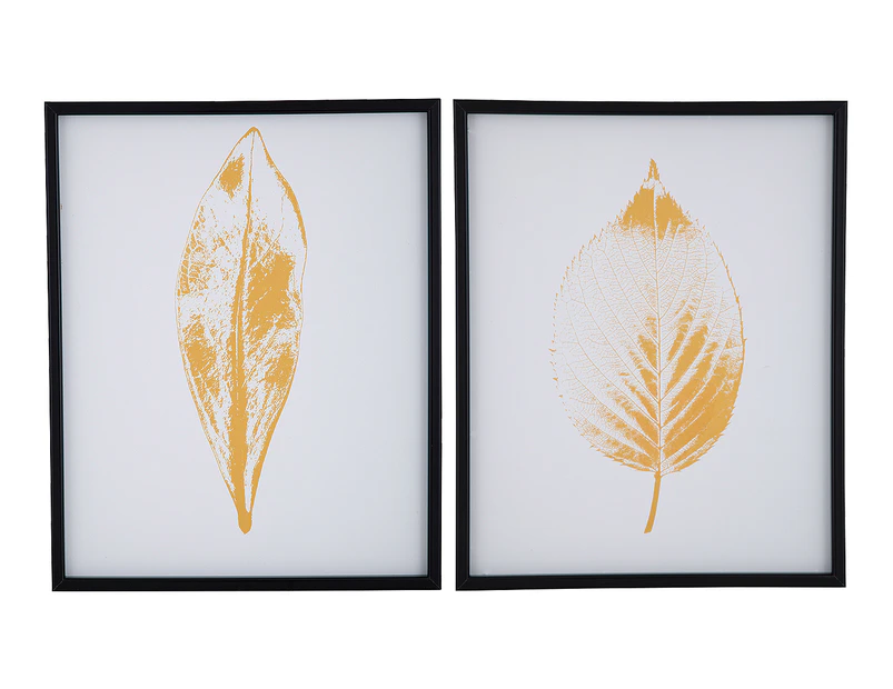 Set of 2 Gold Leaf 40x50cm Wall Canvas