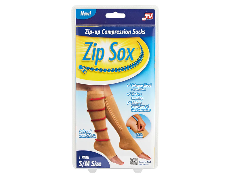 Zip Sox Small/Medium Zip-Up Compression Socks - Beige 
