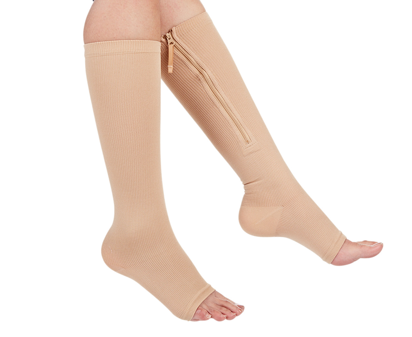 Zip Sox Small Medium Zip-up Compression Socks - Beige 