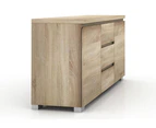 Elara 2 Door 3 Drawers Buffet Storage Cabinet Cupboard Dresser - Light Sonoma Oak