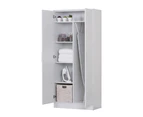 Multi-Purpose 2 Door Broom Standing Cupboard Cabinet Organiser Storage with Shelves Home - White