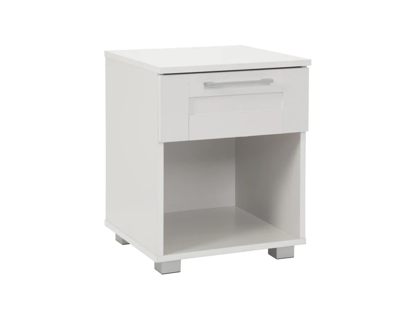 Montreal Bedside Table with 1 Drawer Paper Laminated Matte Finish Room Storage Nightstand - White