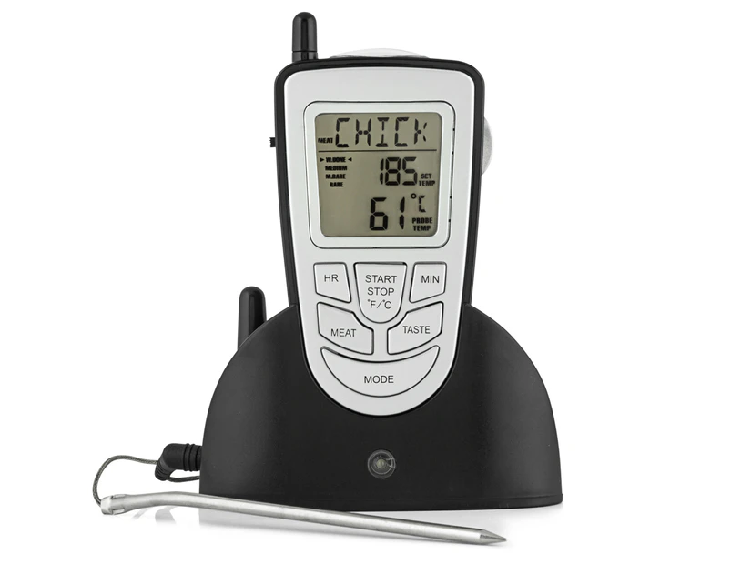 Wireless BBQ Thermometer W/ Timer & Flashlight - Black