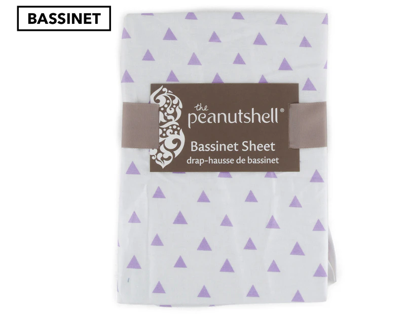 The Peanut Shell Triangles Fitted Bassinet Sheet - Purple/White