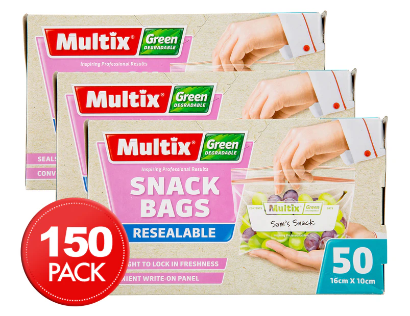 Multix Green Degradable Resealable Snack Bags 50pk