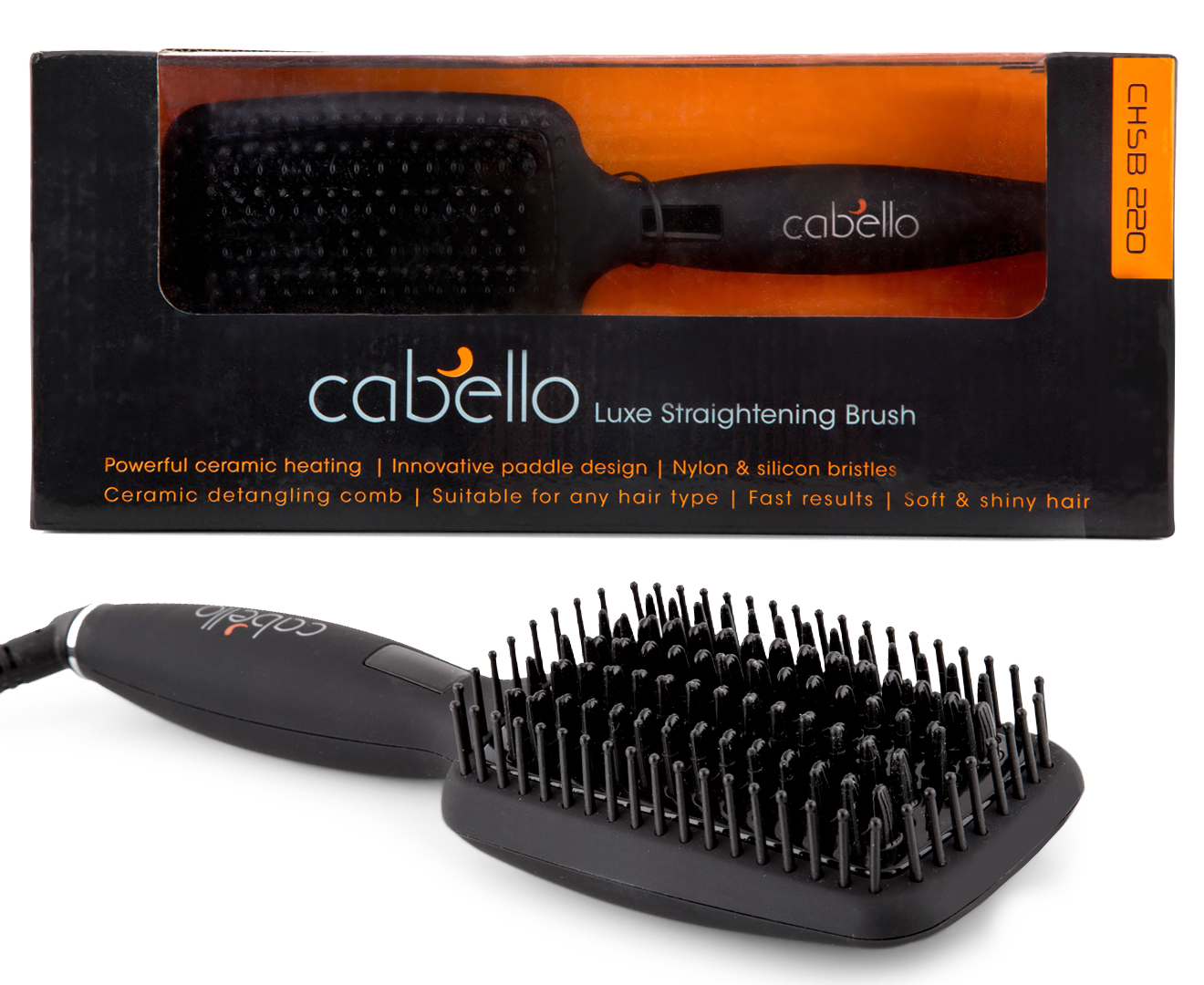 Cabello Luxe Straightening Brush - Black .au
