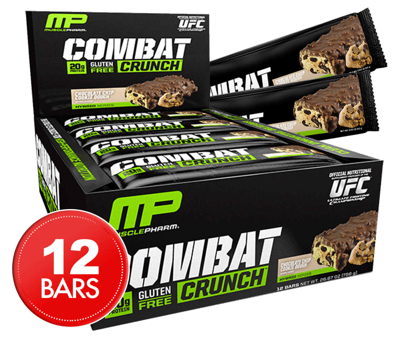 MusclePharm, Combat Crunch, Chocolate Chip Cookie Dough, 12 Bars,  63 g Each