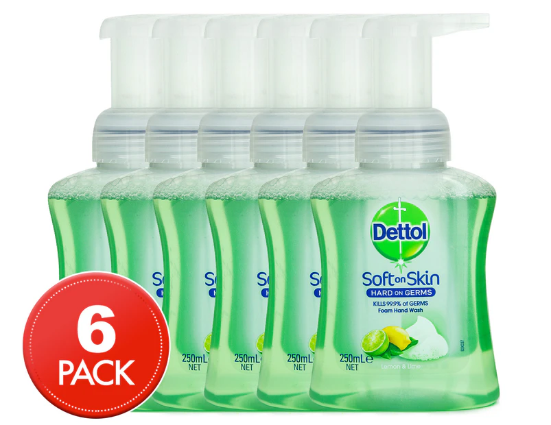 6 x Dettol Soft On Skin Lemon & Lime Foam Hand Wash 250mL