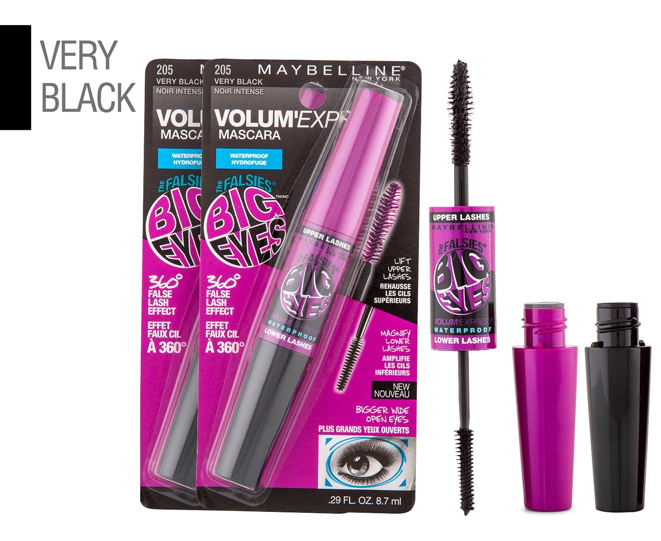 2 X Maybelline Volum'Express The Falsies Big Eyes Waterproof Mascara 8 ...