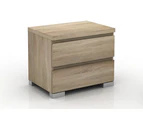 Elara 2 Drawer Bedside Table Slanted Drawers No Handles Room Storage Nightstand Bedroom - Light Sonoma Oak