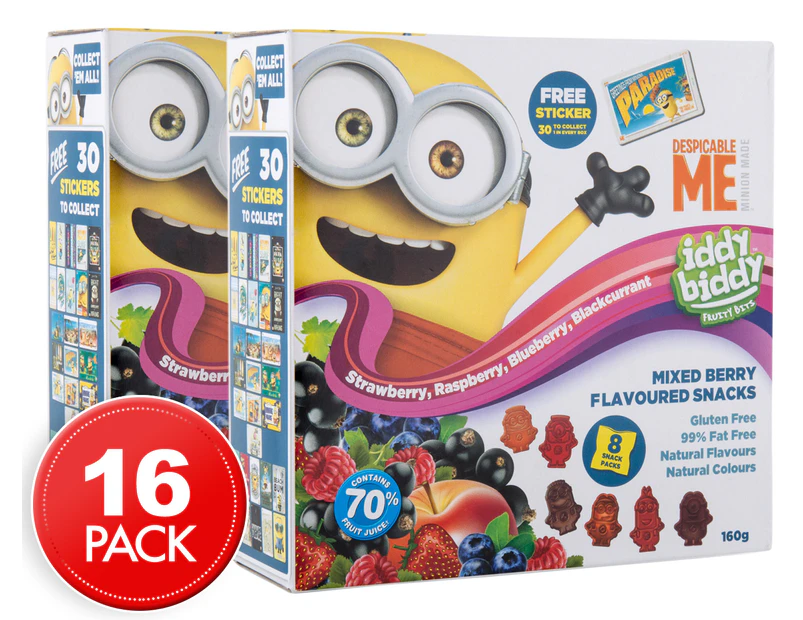 2 x Despicable Me Iddy Biddy Mixed Berry Fruit Bits 8pk 160g