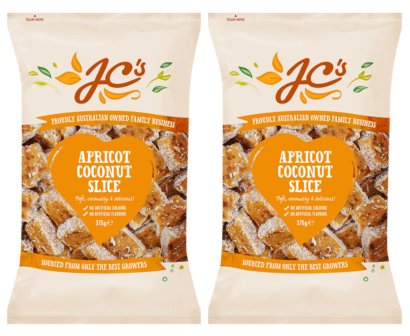 2 x J.C's Apricot Coconut Slice 375g